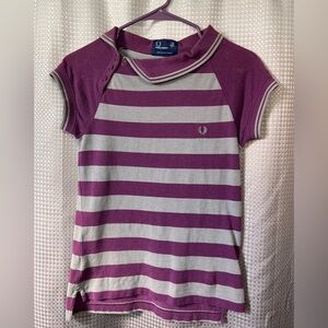 Fred Perry Purple & Gray Striped Knit Polo Top